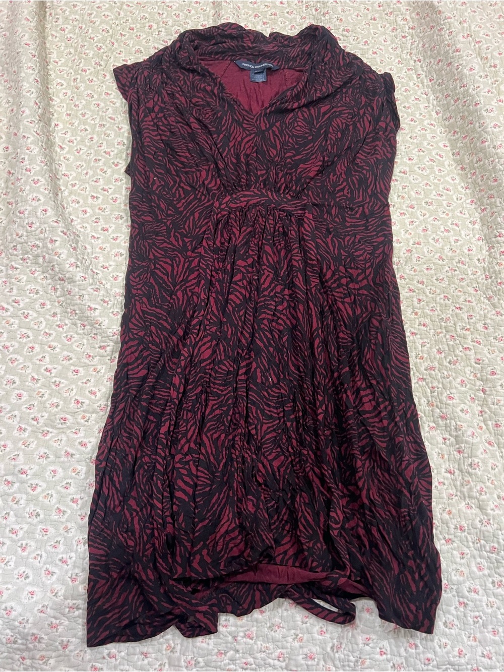 French Connection Red and Black Printed Sleeveless Dress